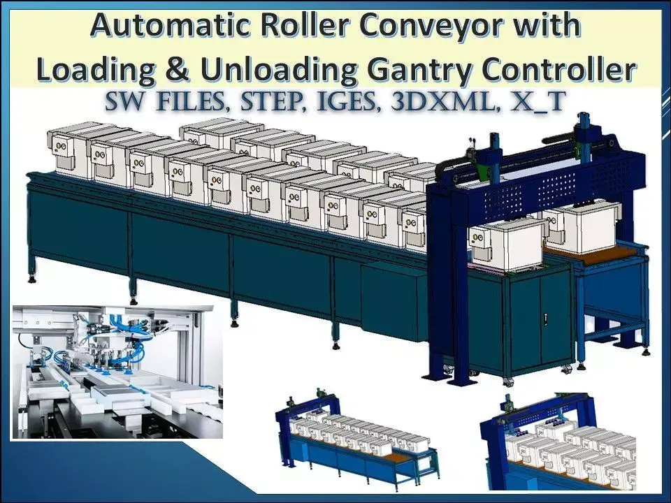 Automatic Roller Conveyor with Loading-Unloading Gantry Control 3D model