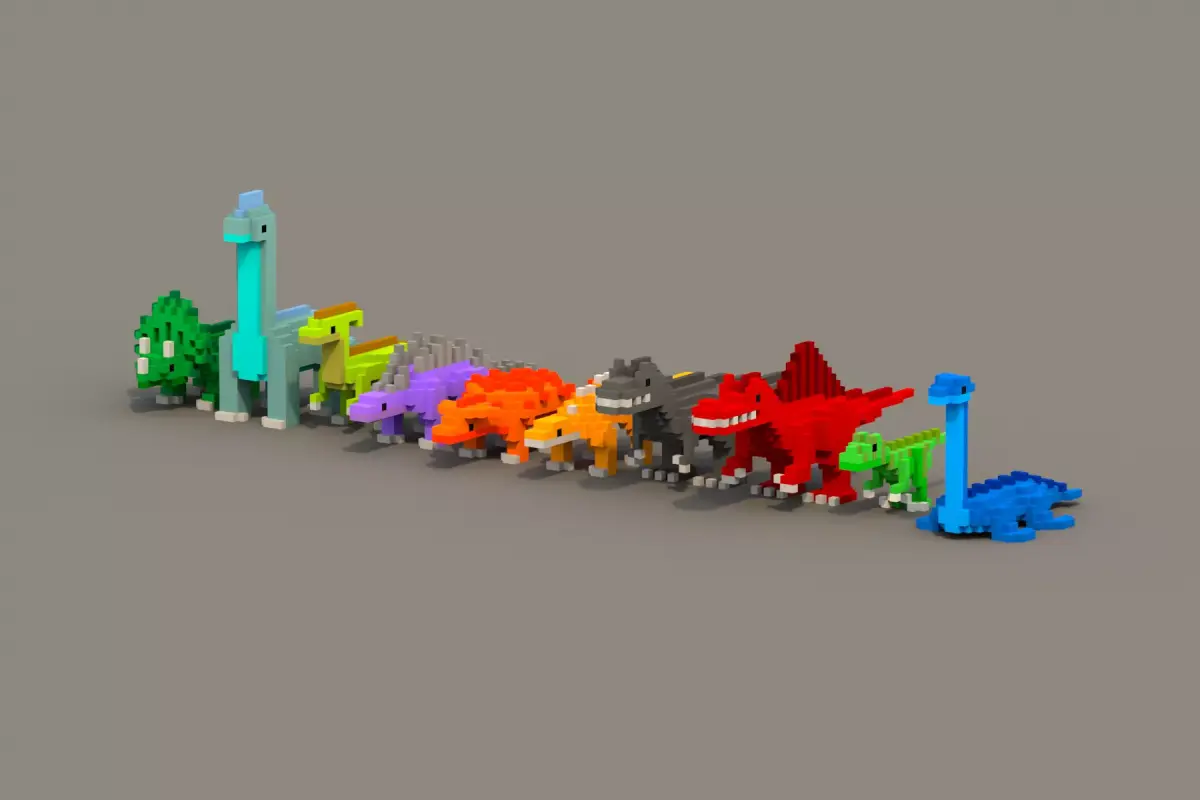 Dinosaur Voxel Pack Low-poly 3D model