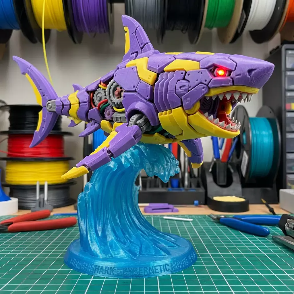 Mecha Shark Attack Statue  Sci-Fi Ocean Figure 3D print model