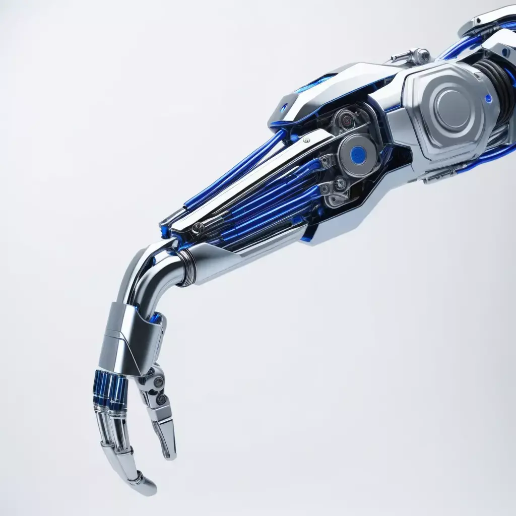 Cybernetic Arm Chrome Blue Wires 3D model