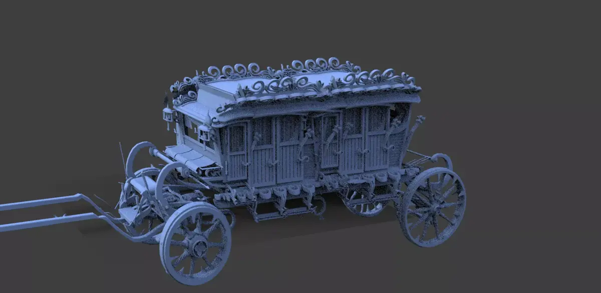 High polygon Stage Coach Horse Carriage extended 3D model