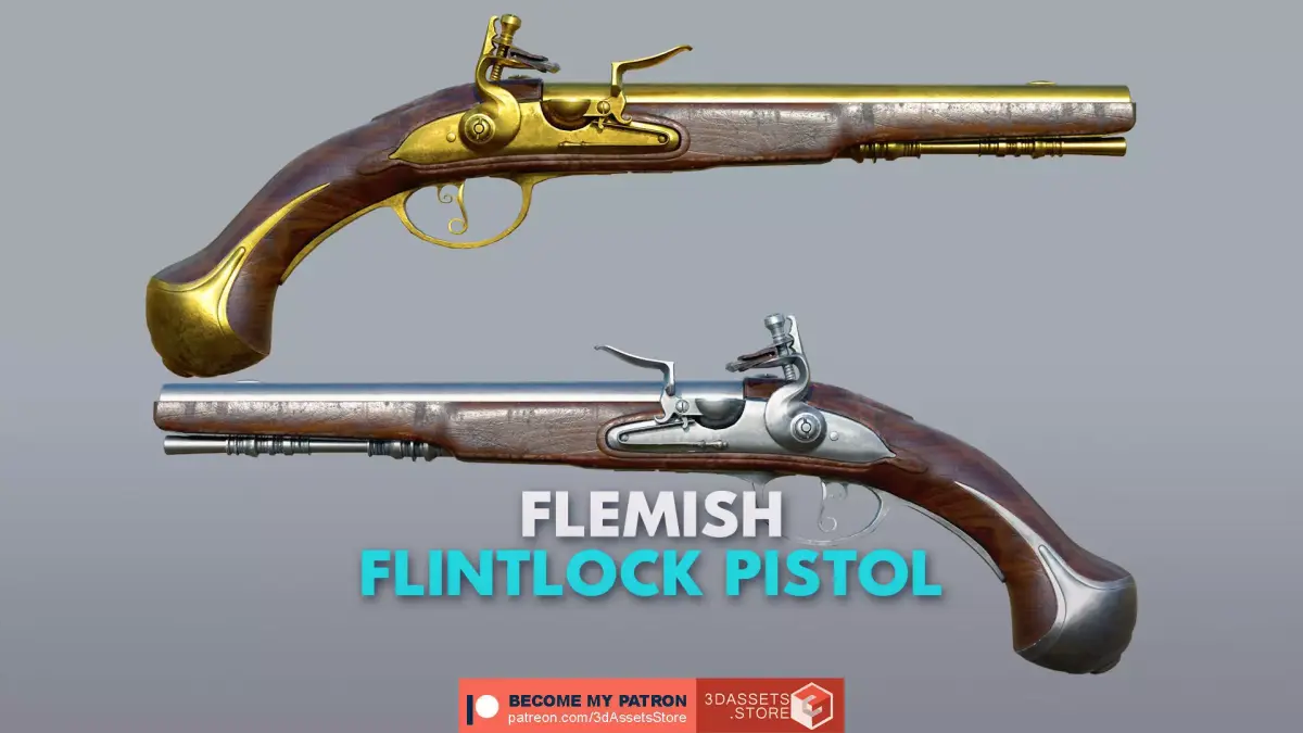 Weapon - Flemish Flintlock Pistol Low-poly 3D model