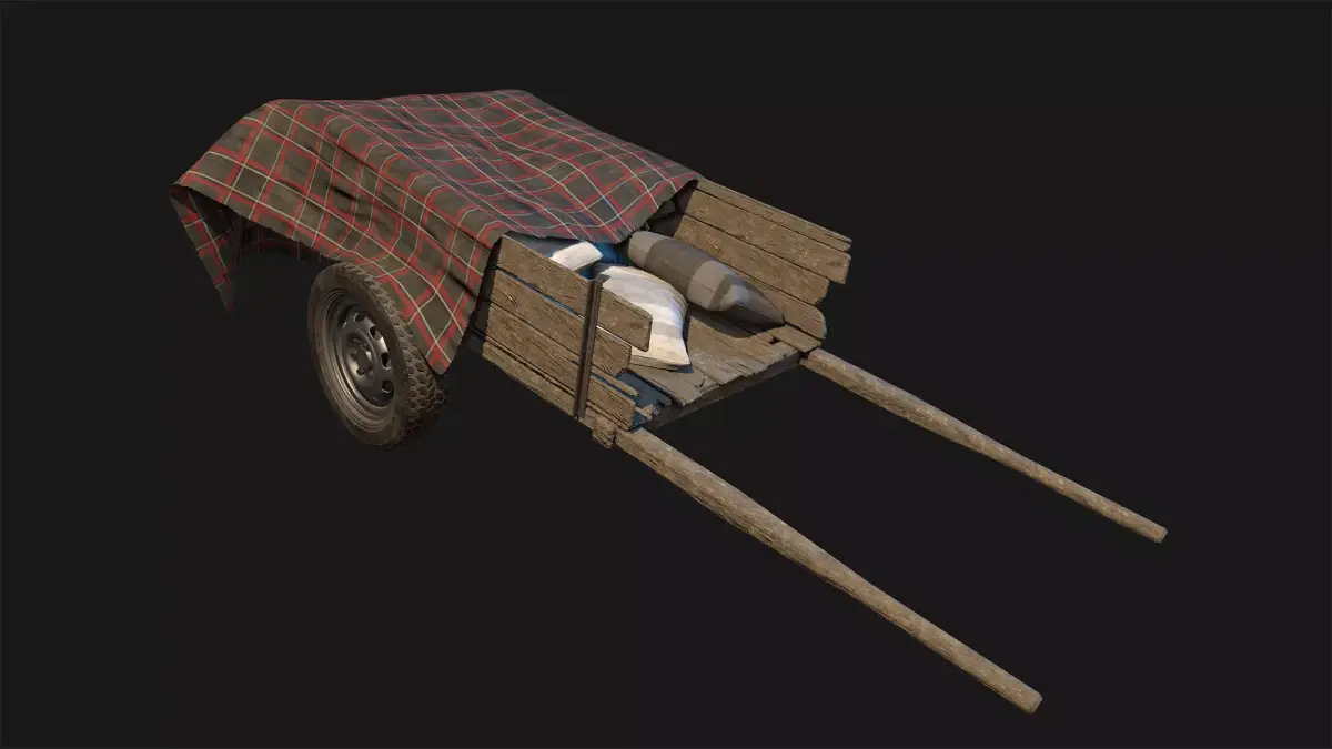 Low Poly PBR Wooden Cart with Sacks and Cloth Low-poly 3D model
