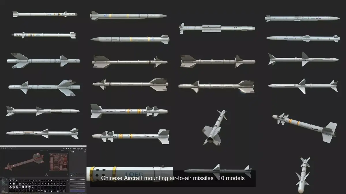Chinese Aircraft mounting air-to-air missiles 3D Model Collection
