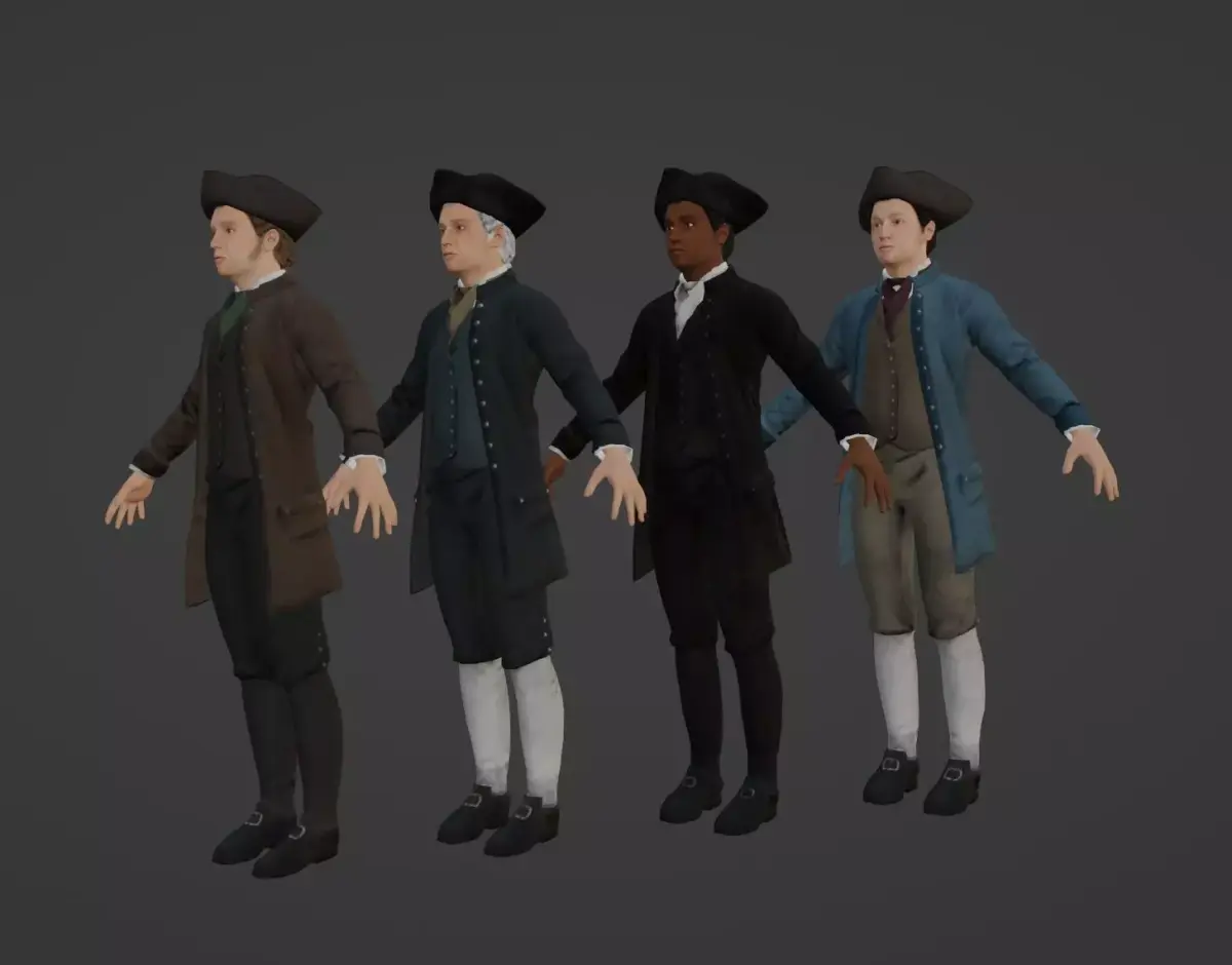 1700s Upper Middle Class Man Low-poly 3D model