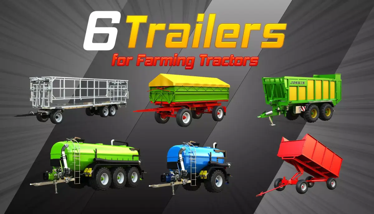 6 Trailers for Farming Tractorts 3D Model Pack
