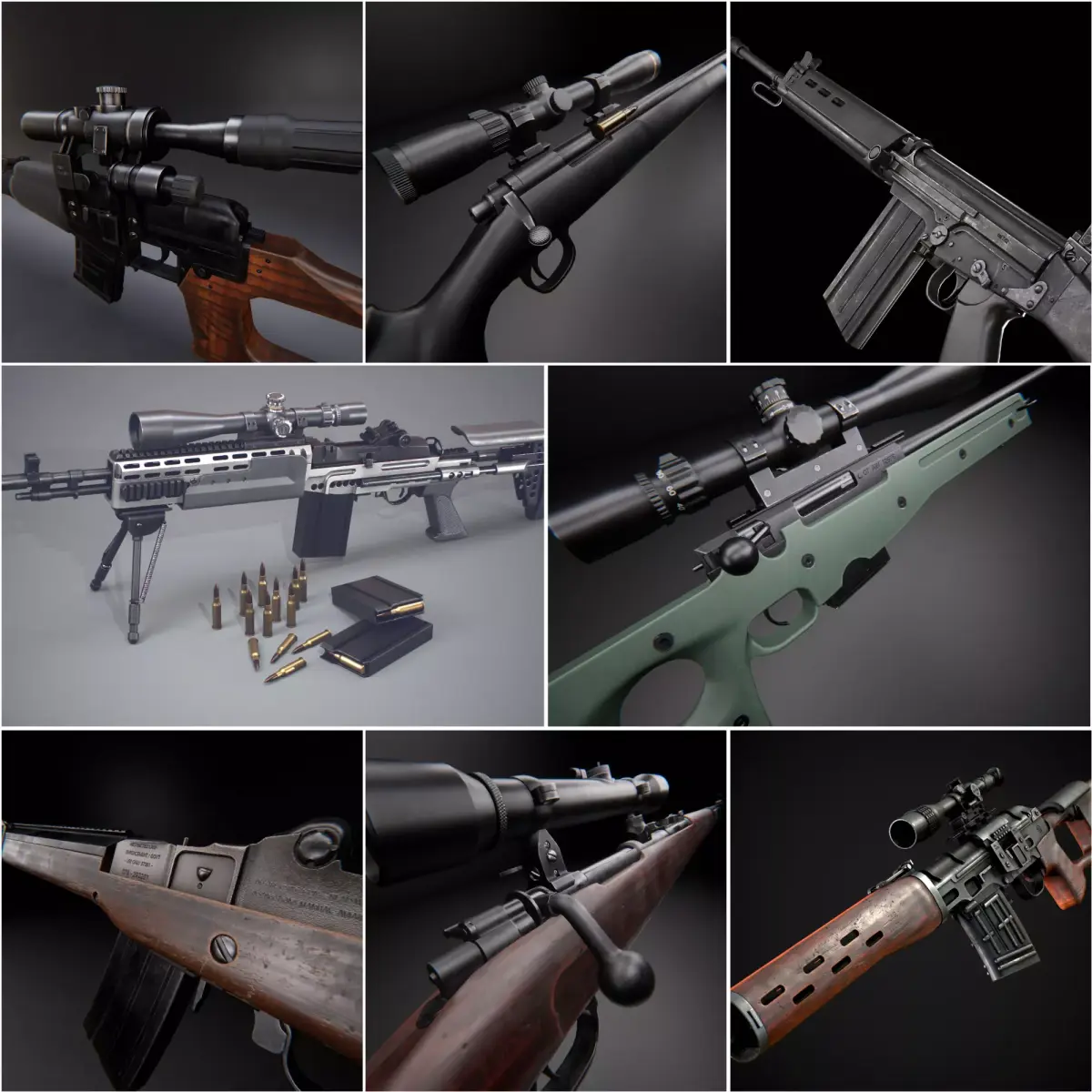 Modern AAA Game Ready PBR Long-range Rifles Pack  Low-poly 3D model