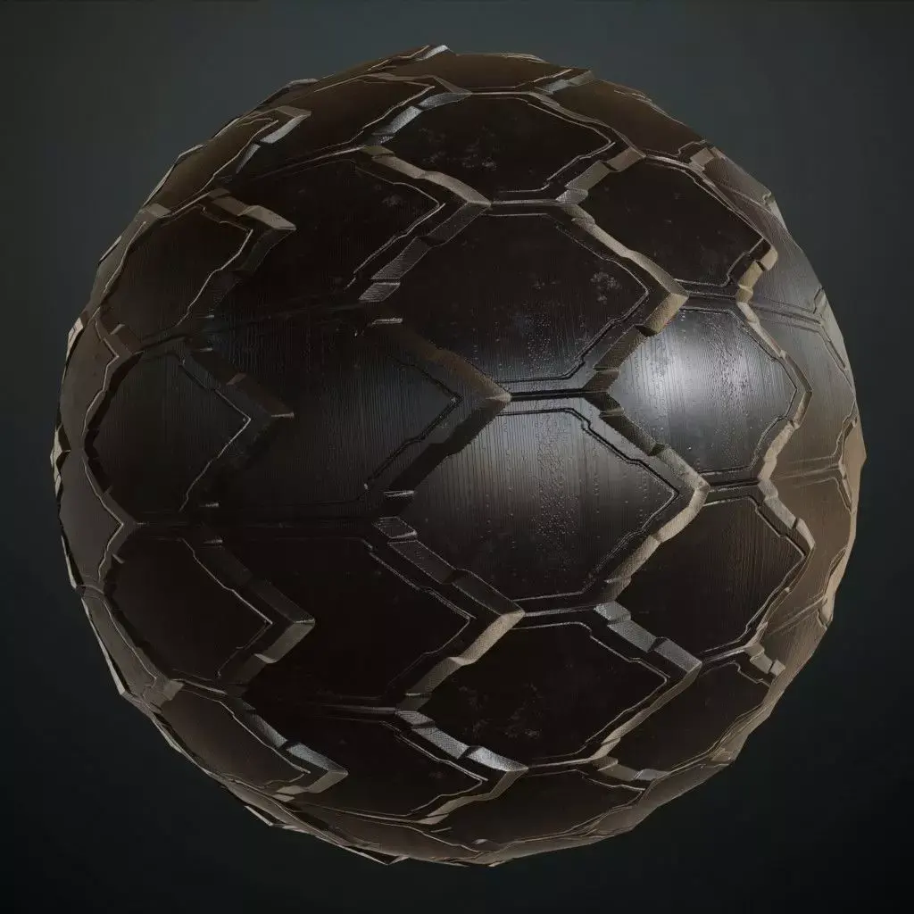 Sci-Fi Dark Metallic Hexagonal Armor Plates PBR Seamless Texture