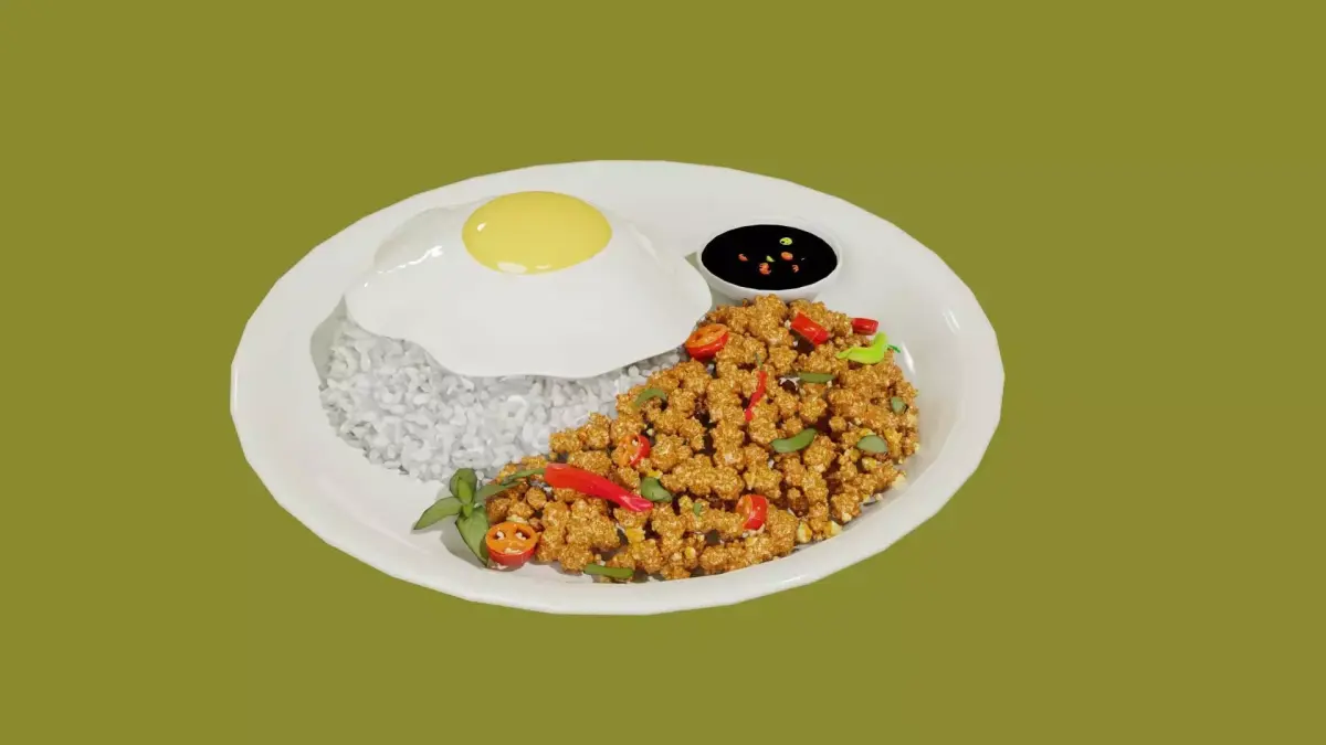 Spicy basil mince pork with fried egg 3D model
