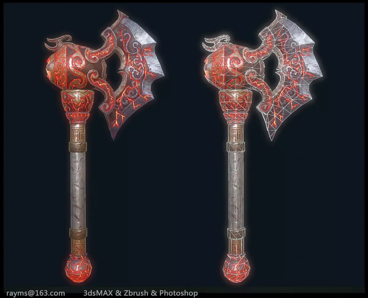 FireAxe 3D LowPoly Game Model Weapon Free low-poly 3D model