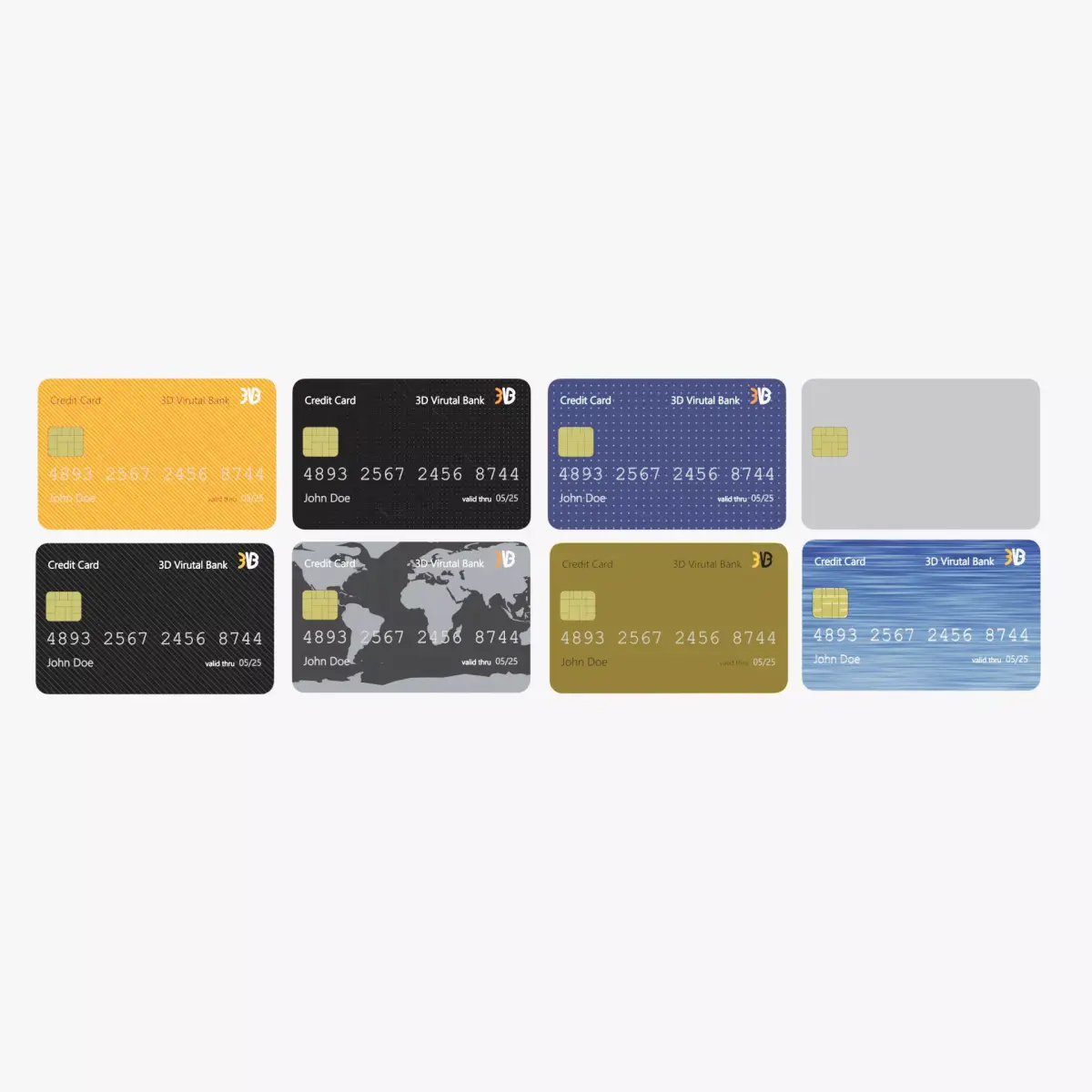 Credit Cards - 8 Generic Payment Props with Custom Design 3D model