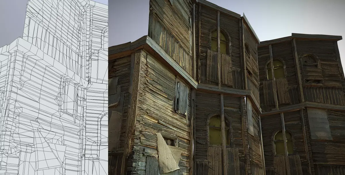Decaying old modular wooden photorealistic wall Low-poly 3D model