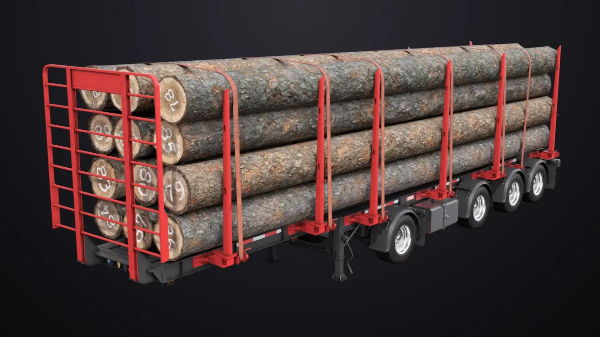 Logging Trailer 01 Red with Load Single Mat All PBR Textures 3D model