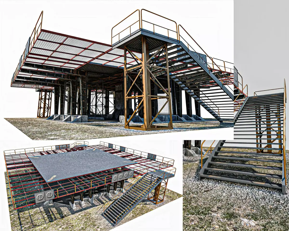 Warehouse And  Helipad Low-poly 3D model