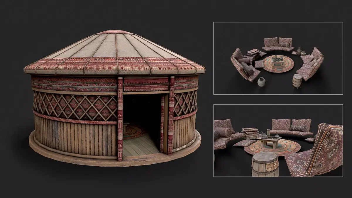 Mongolian Yurt and Interior 3 Low Poly PBR Low-poly 3D model