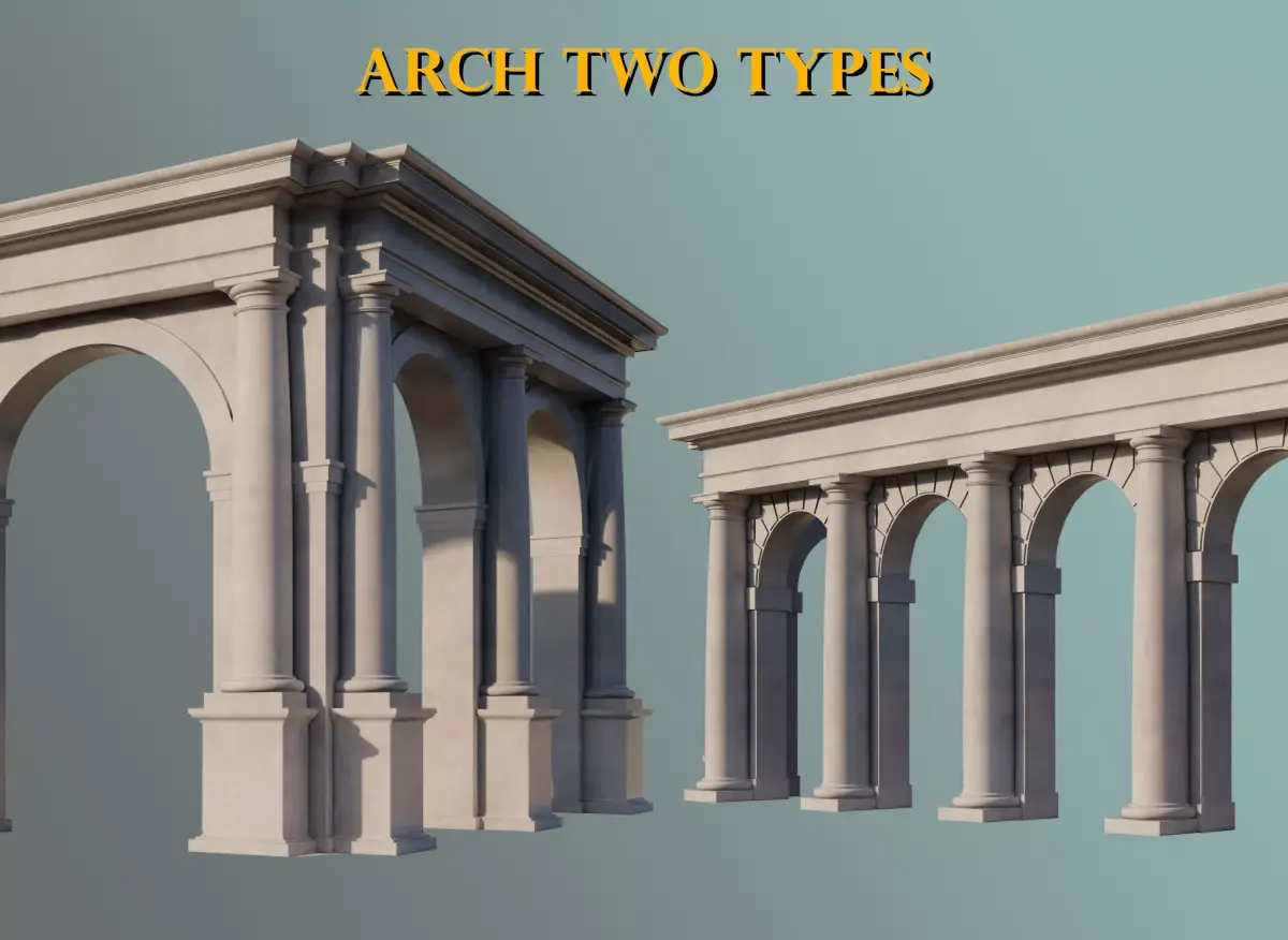 Arch two types Tuscan order with columns on Vignola 3D model
