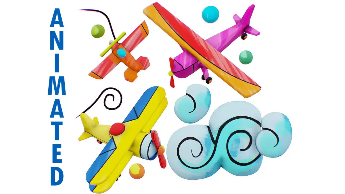 Aircraft Biplane Scenery - Aeroplane Toy - Sky Transport Low-poly 3D model