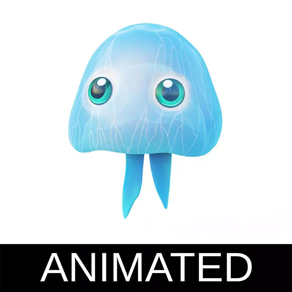 Moon Jelly Fish Cartoon Animated Low-poly 3D model