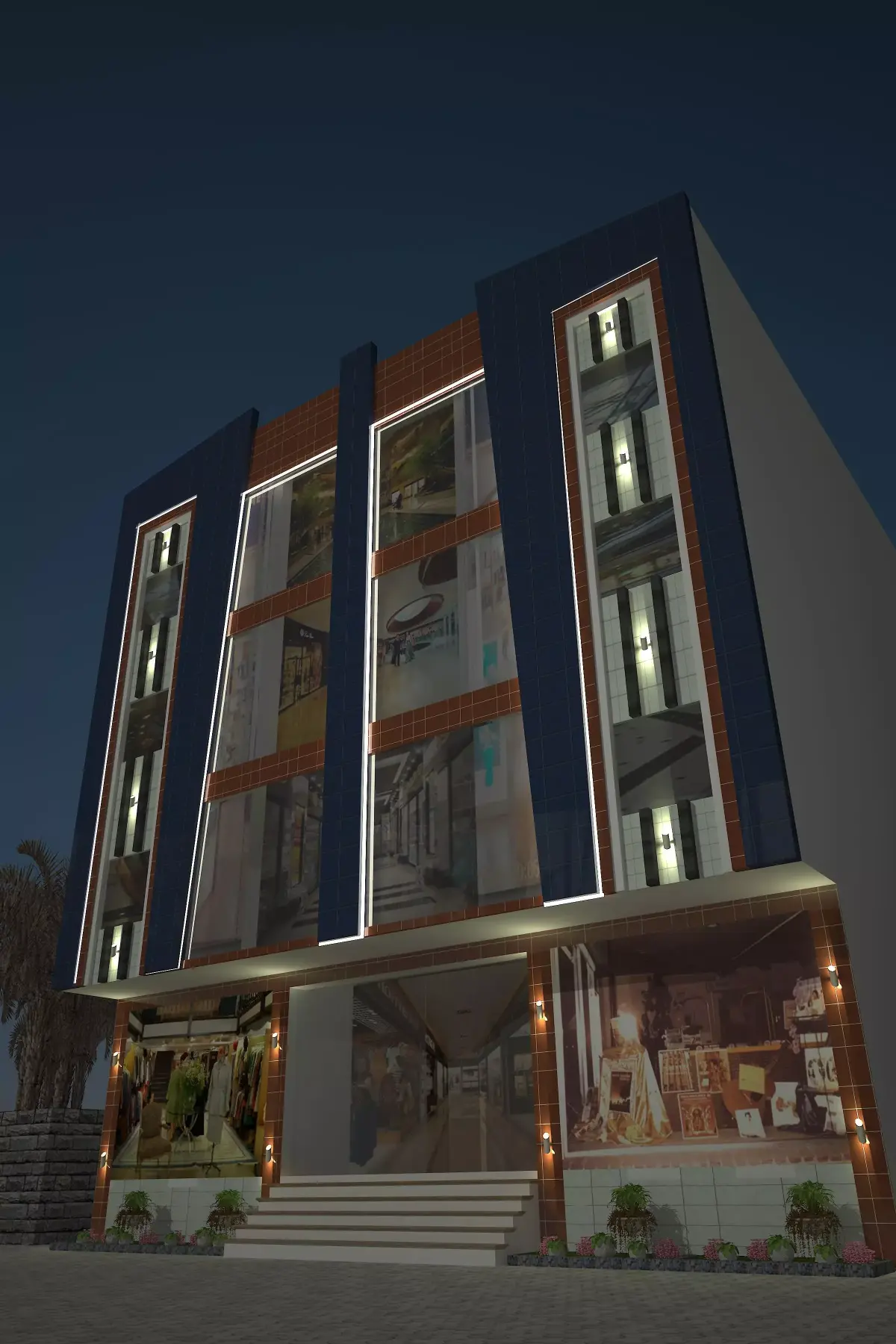 Plaza Elevation 50 to 60 Feet Front of Commercial 151 Low-poly 3D model