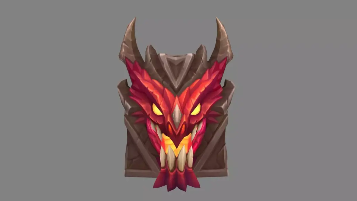 Cartoon fire dragon head shield sculpture Low-poly 3D model