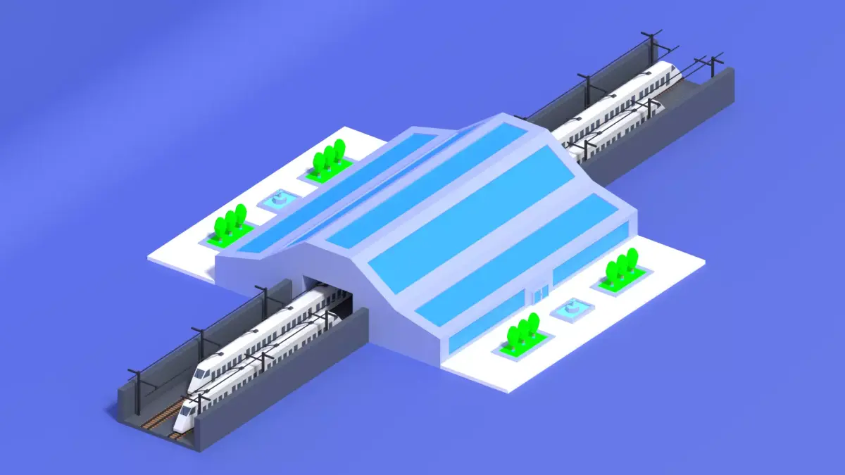 Cartoon High Speed Railway Station Low-poly 3D model