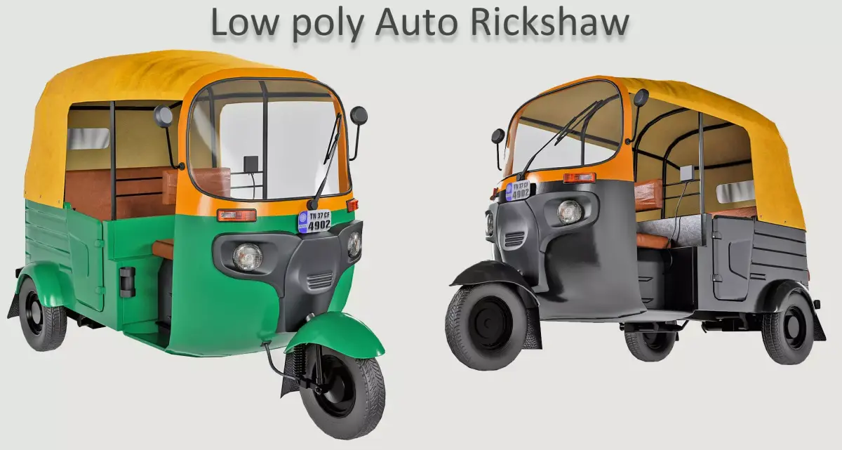 Low Poly Auto Rickshaw - Game-Ready 3D Model with PBR Textures  Low-poly 3D model