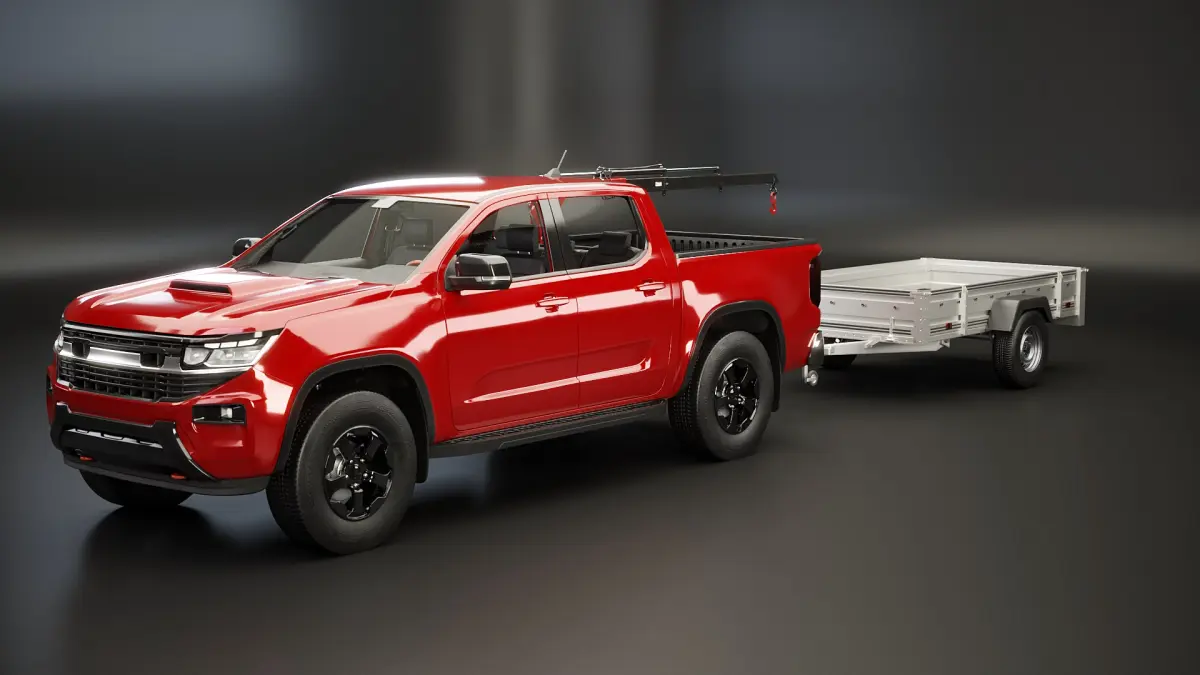 Generic Pickup Truck with Small Crane and Trailer 3D model purchase