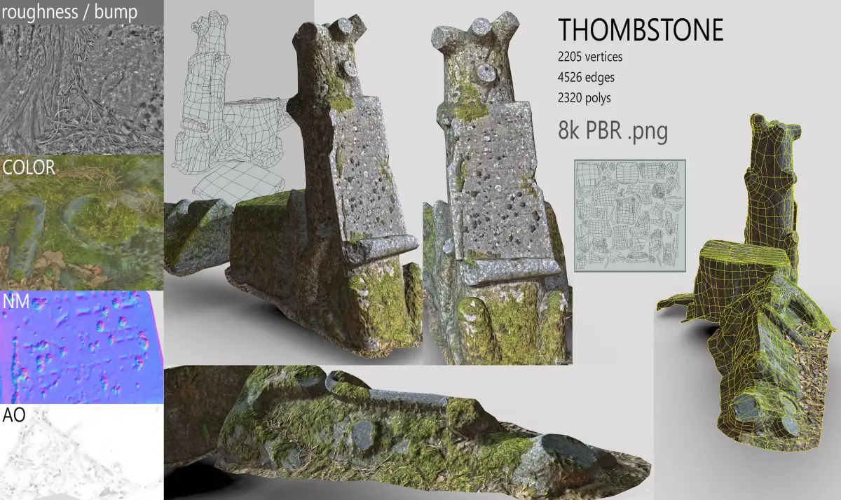 grave with tree motives Low-poly 3D model