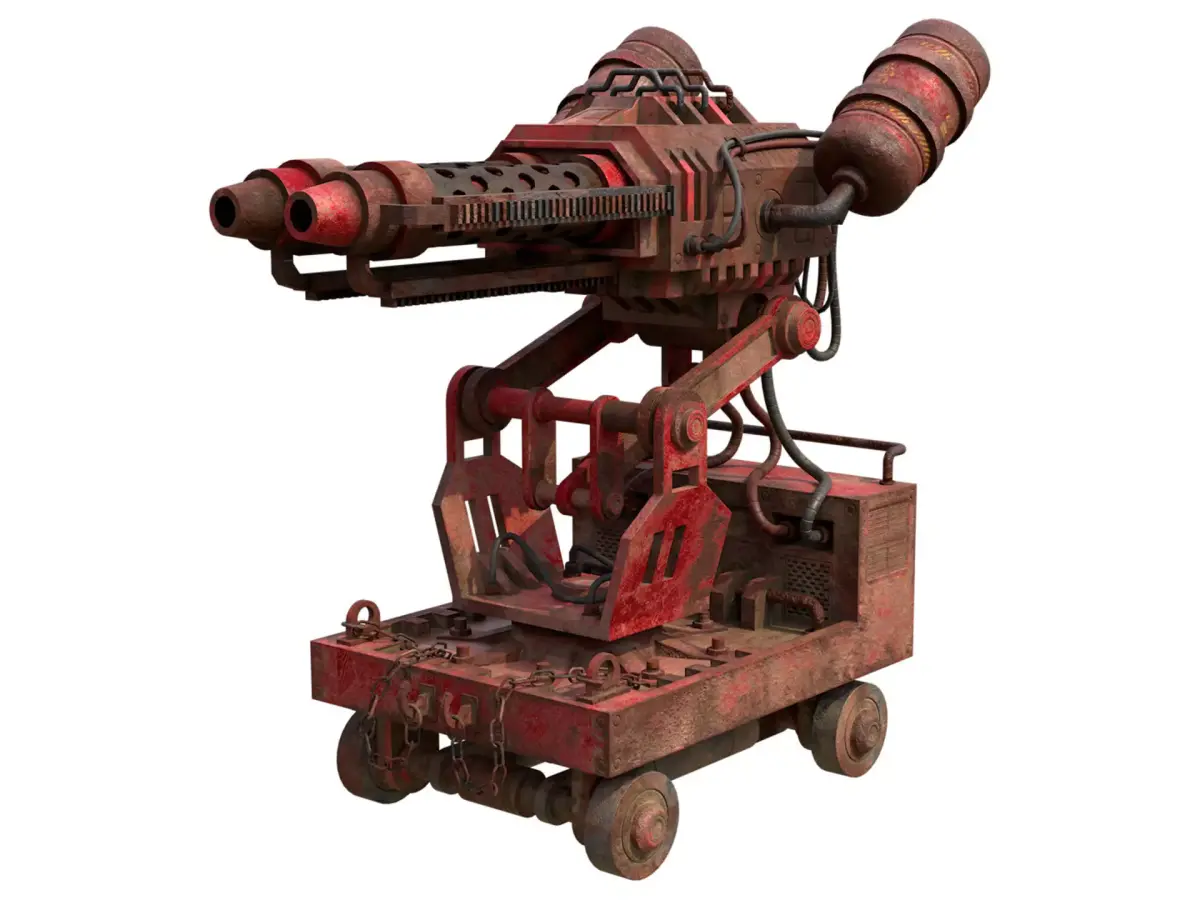 Flamethrower Turret-1-Rusty-Red 3D model