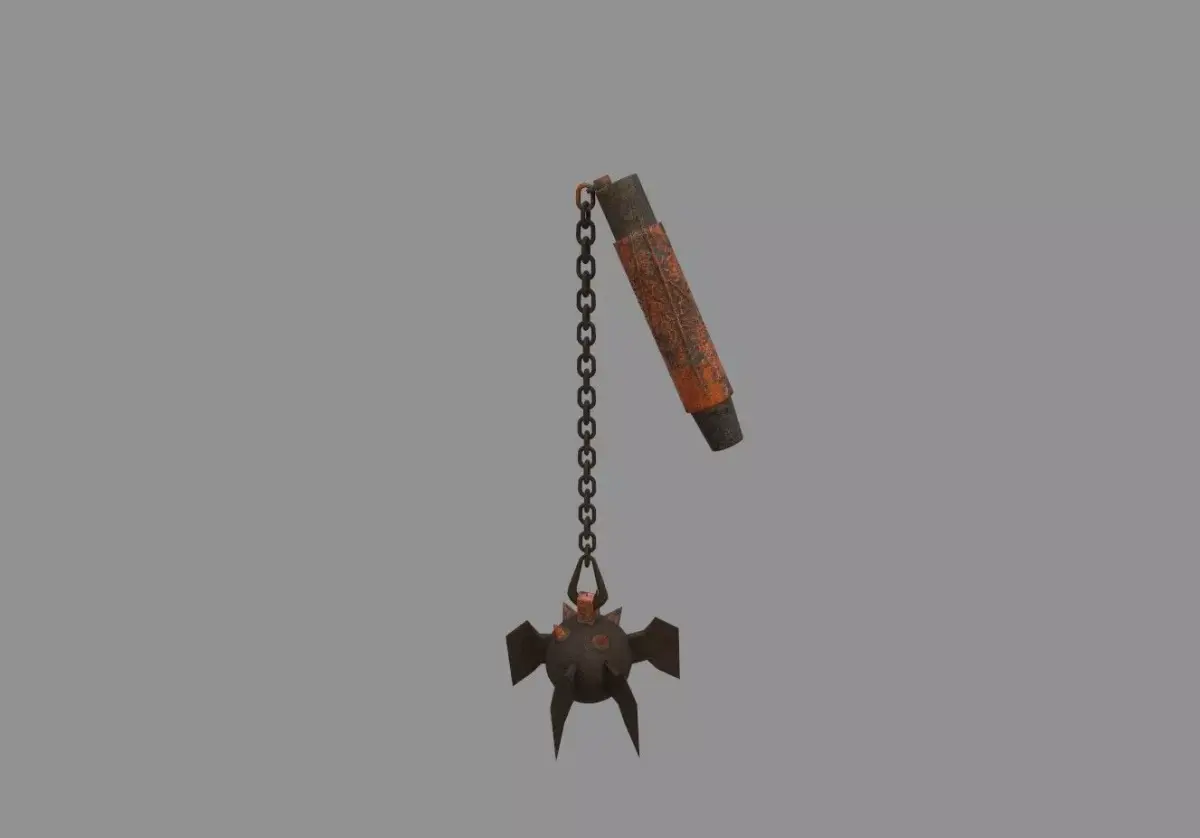 flail old rusty chain with bird Low-poly 3D model