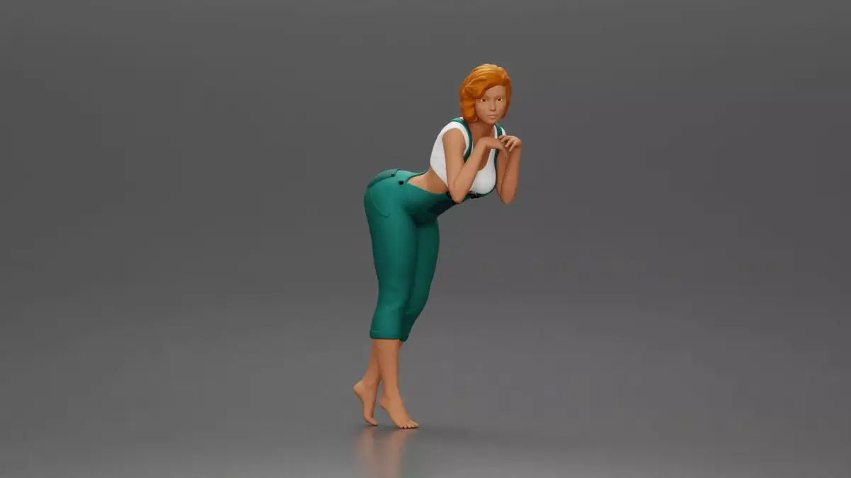 Woman in Overalls Playfully Posing with Curiosity 3D print model