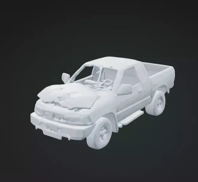 Wrecked Pickup Truck 3D Model Realistic Vehicle Scene Free 3D print model