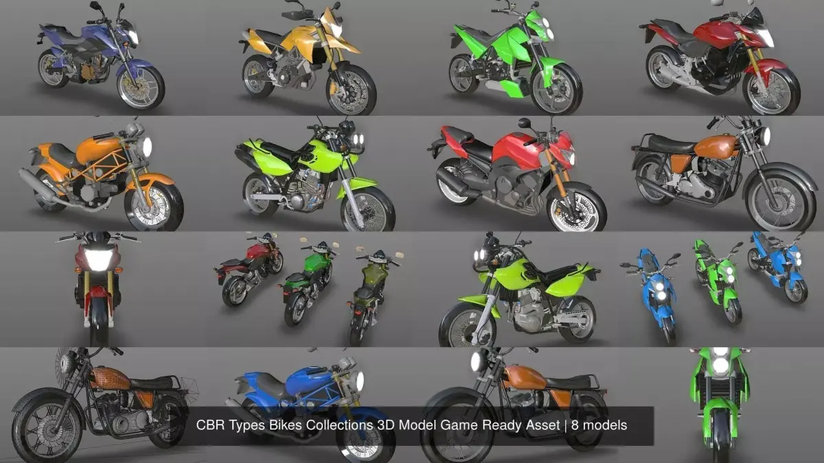 CBR Types Bikes Collections 3D Model Game Ready Asset 3D Model Pack purchase
