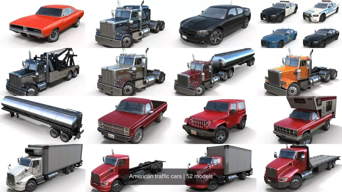 American traffic cars 3D Model Pack