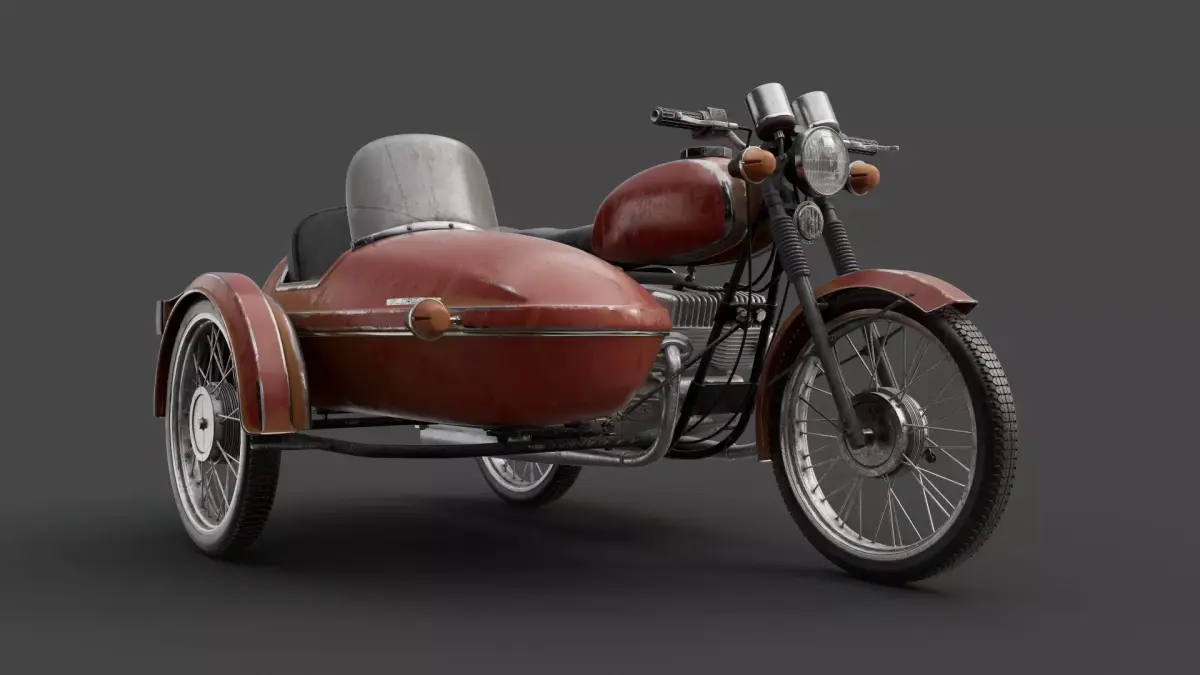 Motorcycle Jawa 350 with a sidecar 3D model