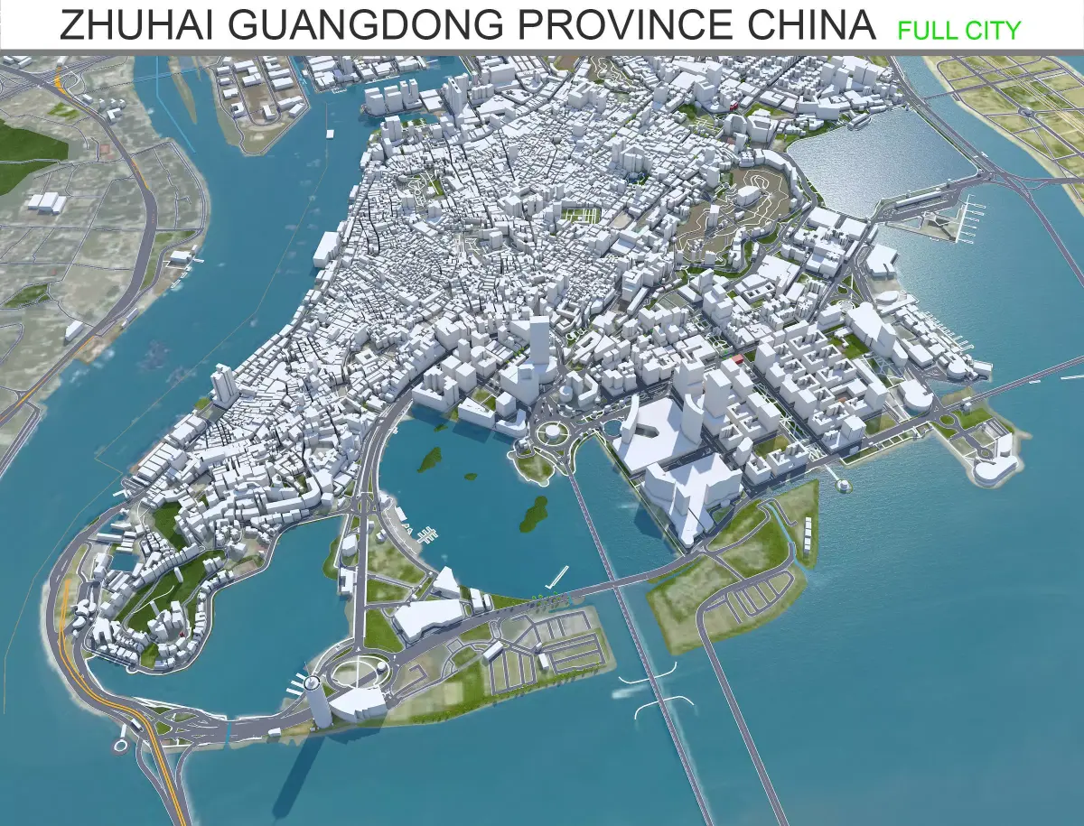 Zhuhai Macau Guangdong Province China 70km Low-poly 3D model