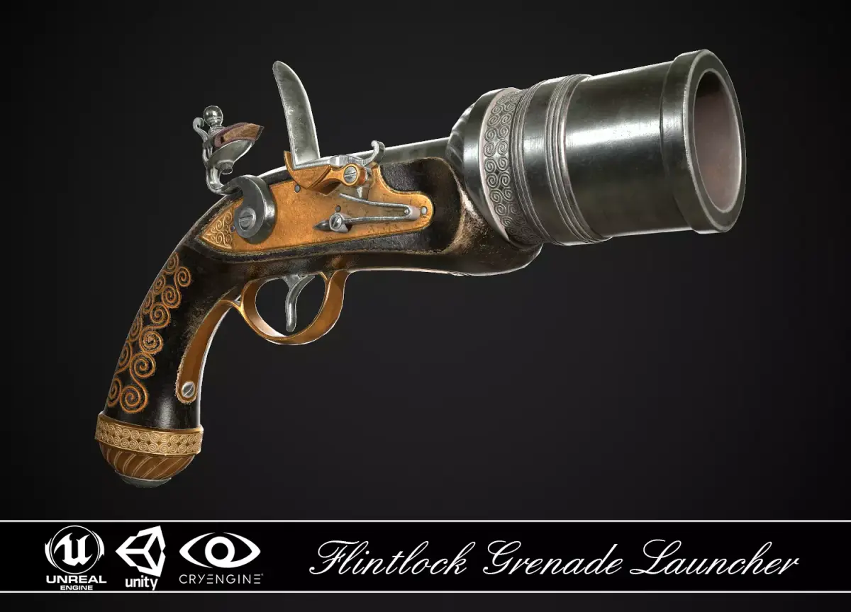 Flintlock Grenade Launcher 01 Black Low-poly 3D model