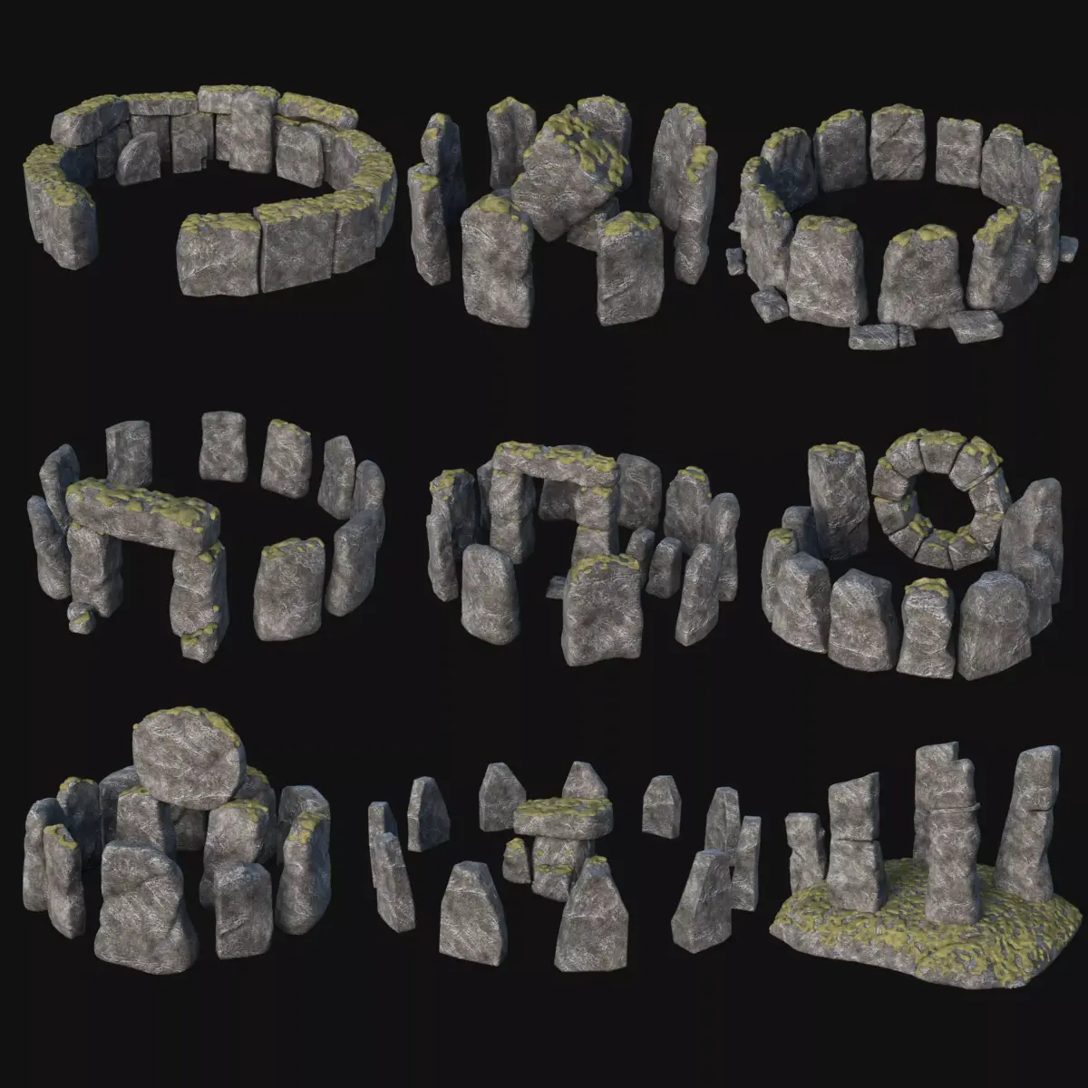 STONE CIRCLE ANCIENT MONUMENT STONE HENGE MEGALITH COLLECTION Low-poly 3D model