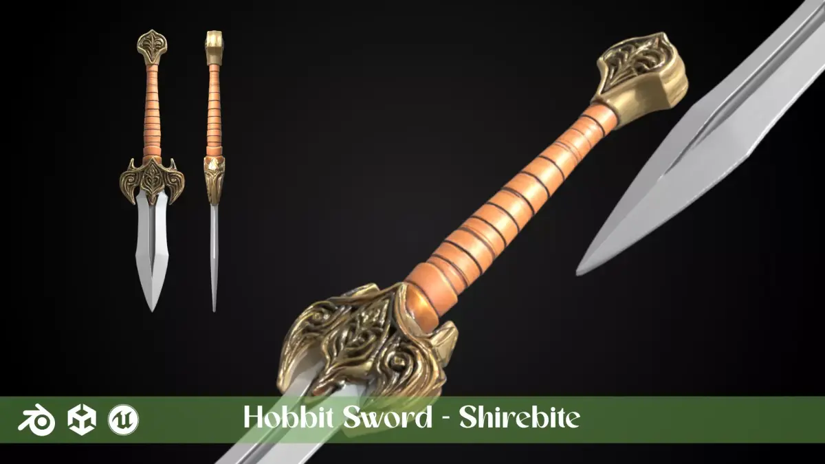 Stylized Hobbit Sword - Shirebite - Game Ready 3D model
