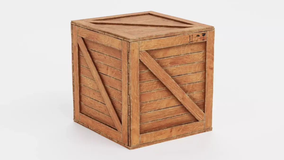 Wooden Crate V1 - Storage Box with Packaging Icons 3D model