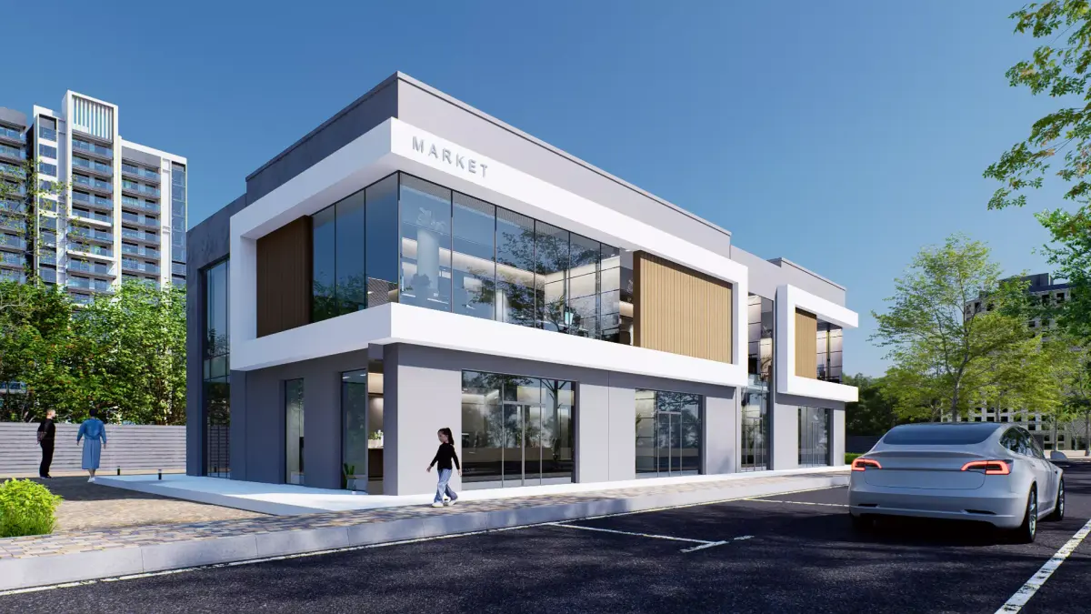 Building market Low-poly 3D model