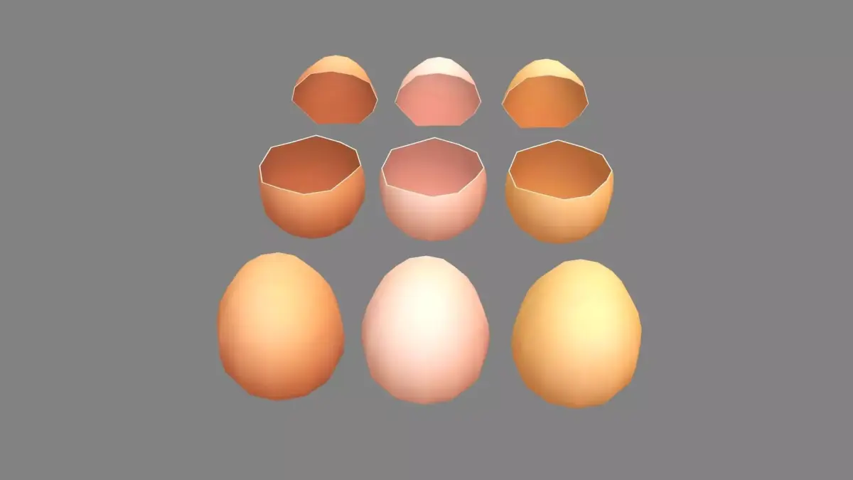 Cartoon eggs - broken egg shell Low-poly 3D model