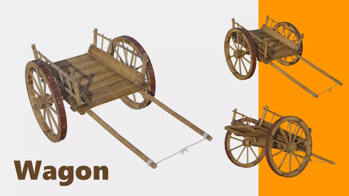 wagon 3d model wooden 3D model