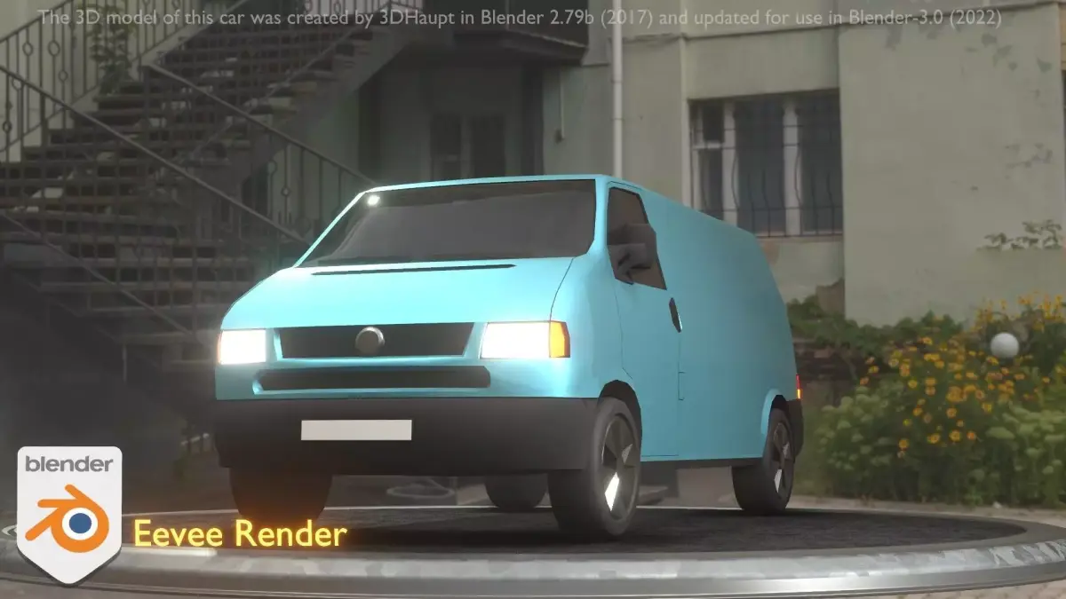 City Car 55 Commercial Transporter Type-C Blue  Low-poly 3D model