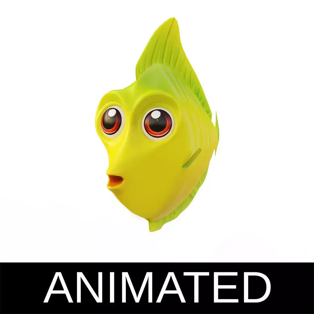 Yellow Tang Fish Cartoon Animated Low-poly 3D model