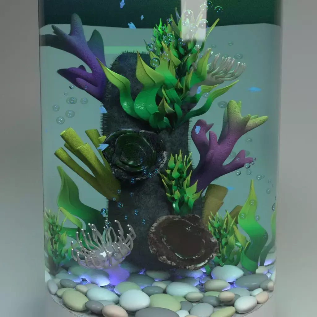 3D aquarium fish tank with plants and rocks 3D model