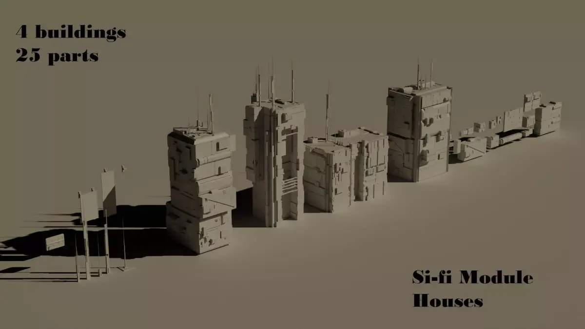 Sifi Buildings Low-poly 3D model