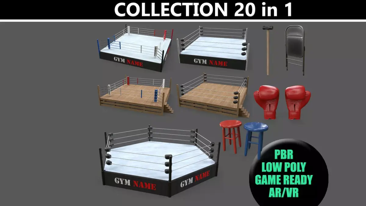 PBR Modular Boxing and Wrestling Rings Collection 3D Model Pack