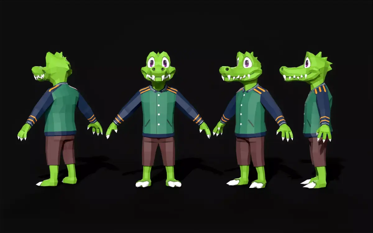 Lowpoly crocodile with different poses Low-poly 3D model