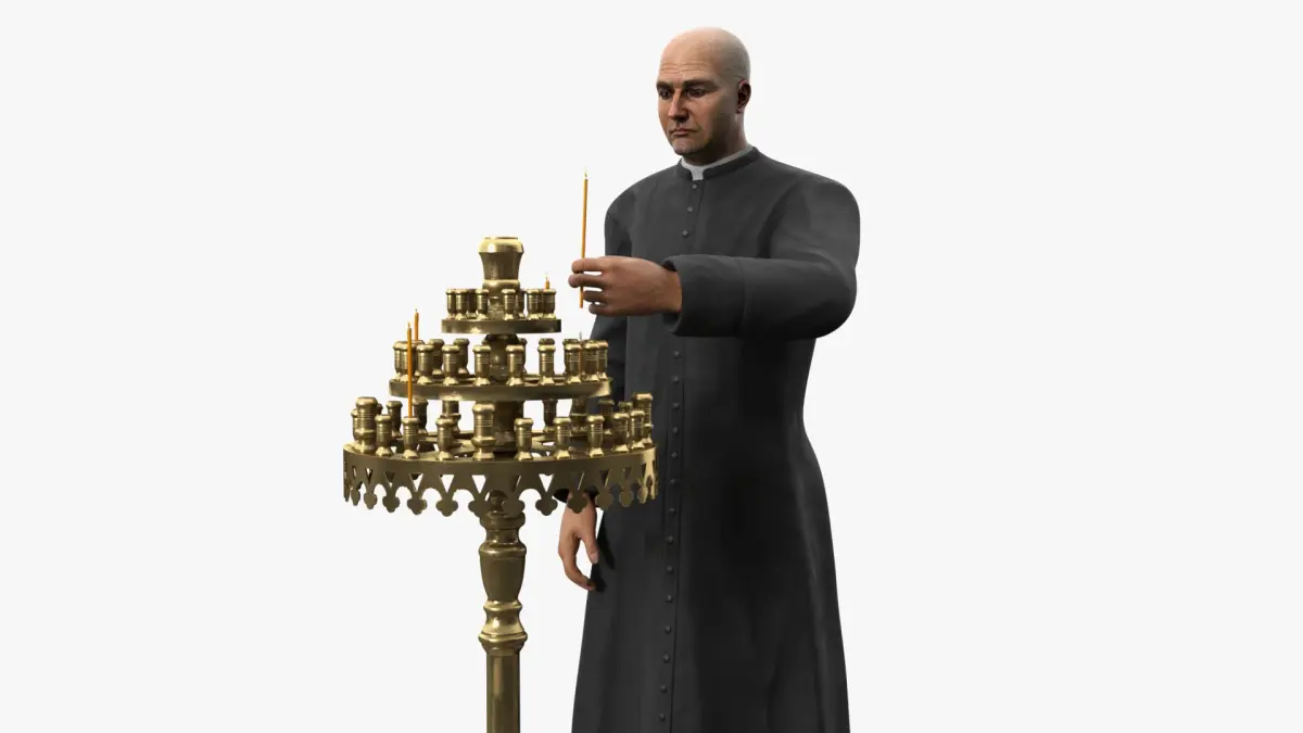 Priest with Church Candlestick Stand 3D model